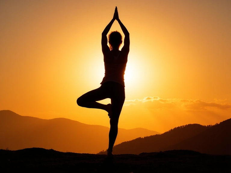 Persona che fa yoga all'aperto al tramonto