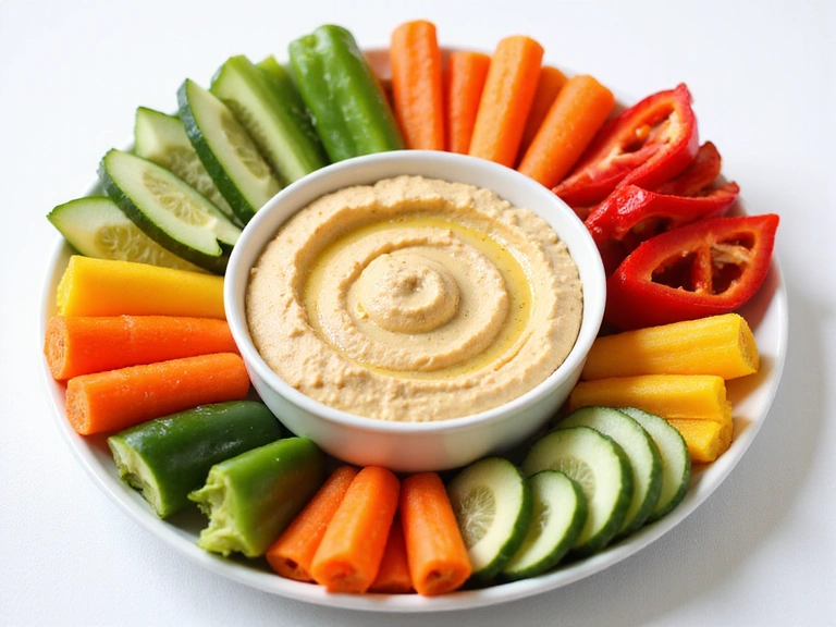 Snack sano con hummus e bastoncini di verdura