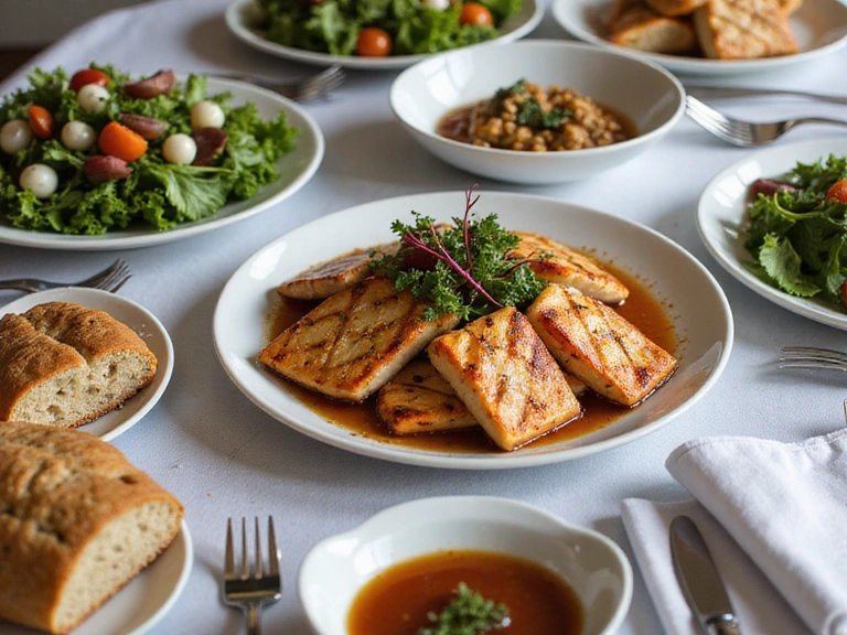 Tavola imbandita con piatti sani per una cena tra amici