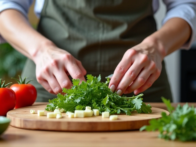 Una persona che prepara un pasto sano in cucina