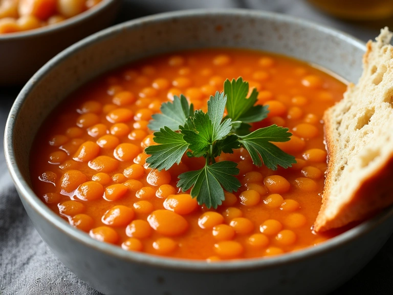 Zuppa di lenticchie rosse con spezie e pane tostato