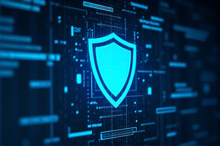 Scudo protettivo digitale su uno schermo di computer